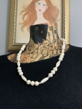 Classic Off-white Beaded Necklace with Silver Accents - Women's Jewelry